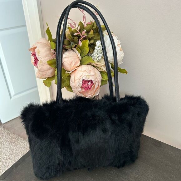 EUC Vintage Lord & Taylor 100% Rabbit Fur/Leather Bag - Picture 1 of 7